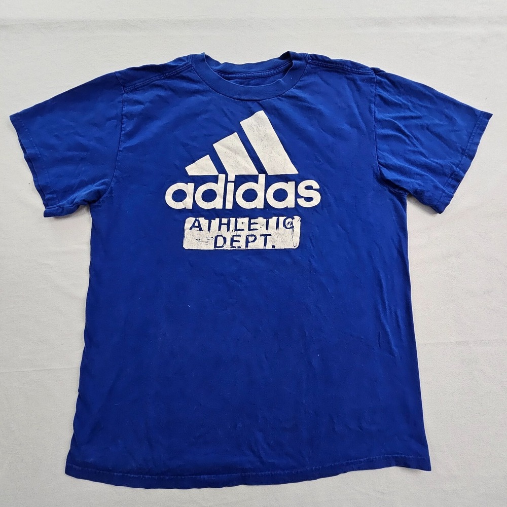 adidas Athletic Dept Blue Short Sleeve Cotton T-Shirt Men's S‎